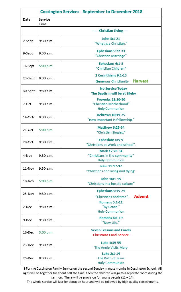 Cossington Sept Dec 2018 Final Cossington Services Sept to Dec 2018