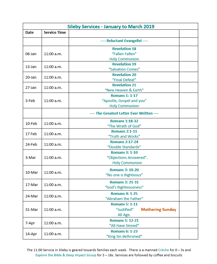 Seagrave Services January to Easter 2019 Seagrave Services January to Easter 2019